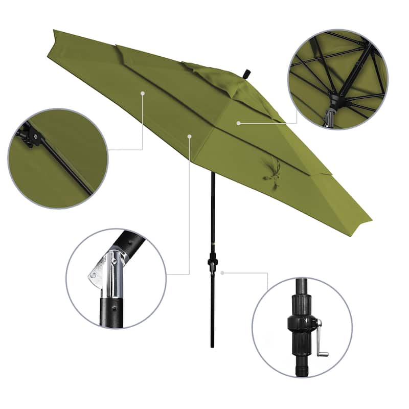California Umbrella 11' Sun Master Patio Umbrella Black Aluminum Pole Fiberglass Ribs Crank Lift Tilt Pacifica Pacific Blue