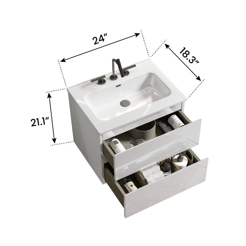 24" Wall Mount Bathroom Vanity with Ceramic Sink