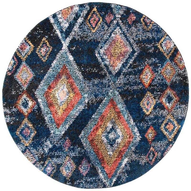 SAFAVIEH Morocco Bohemian & Eclectic Manilla Tribal Navy/Multi Polyester Rug