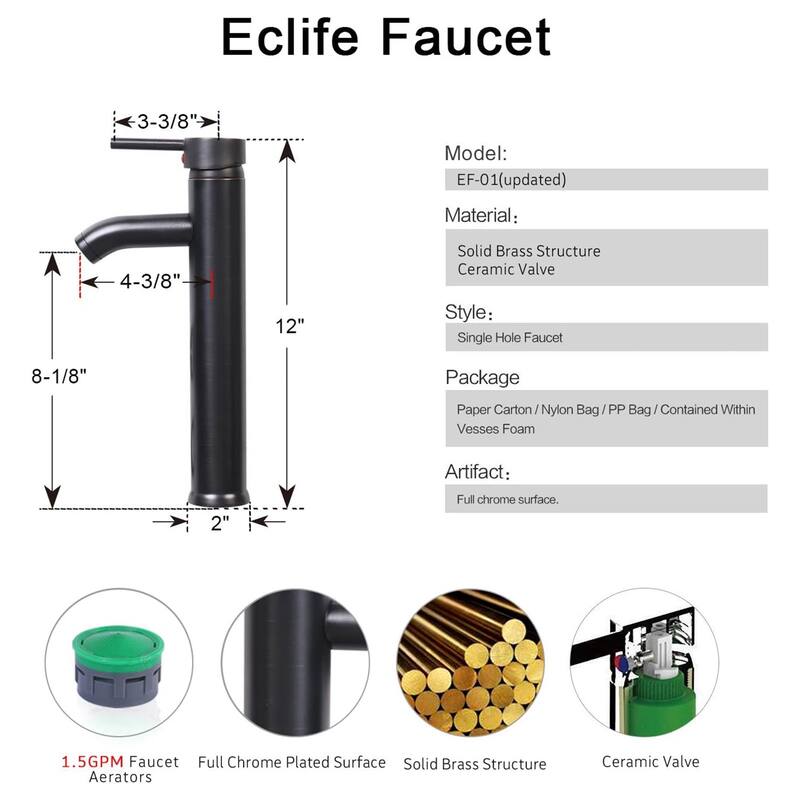 Eclife Modern Bathroom Sink Tempered Glass & Ceramic Artisan Basin for Vanity