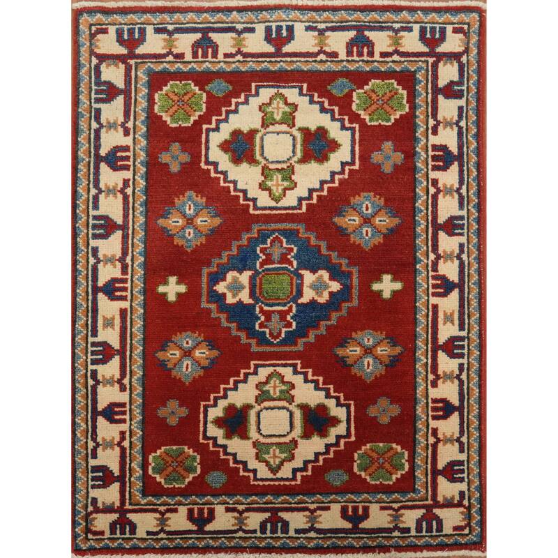 Hand Knotted Oriental 100% Wool Carpet Traditional Tribal Red Kazak Area Rug - 2' 10'' X 2' 1''