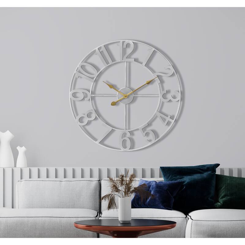 Sorbus Large 24 inch Decorative Round Analog Wall Clock Battery Operated With Numeral Style Design - 24" - Silver