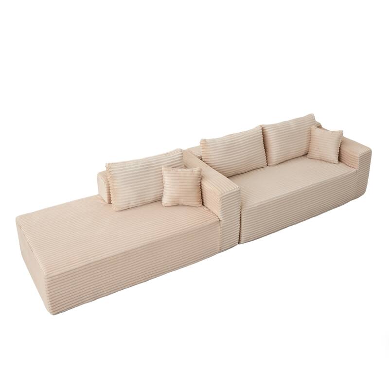 Modular L Shaped Sectional Sofa with Chaise Lounge, Corduroy Upholstered Boneless Sleeper Sofa, Compression Sofa with Deep Seat