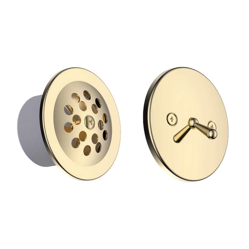 Fine Fixtures Bathtub Shower Drain - 20 Gauge Tubing, Trip Lever Overflow Assembly Tub Drain Kit - Polished Gold