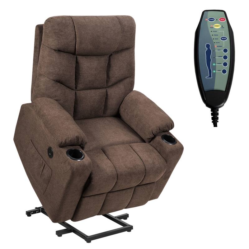 Gymax Power Lift Massage Recliner Fabric Sofa Chair w/ Remote Control - See Details