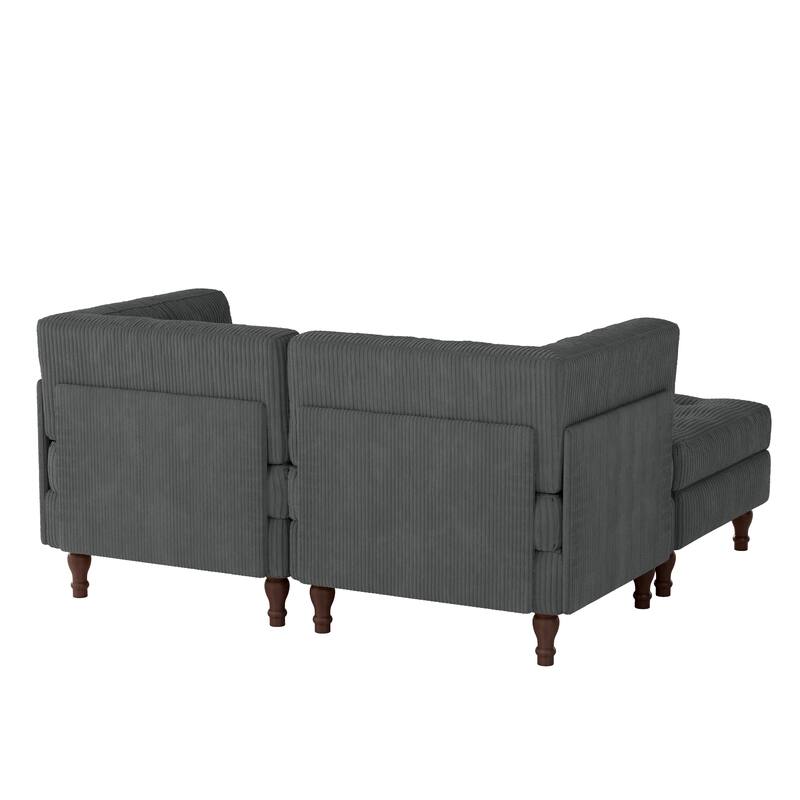 Corduroy Upholstered Modular Corner Sectional Sofa with Reversible Ottoman