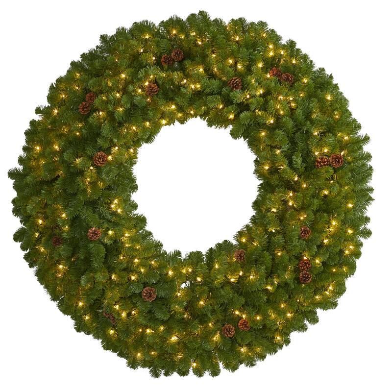 5' Giant Christmas Wreath with 280 Warm White Lights and Pine Cones