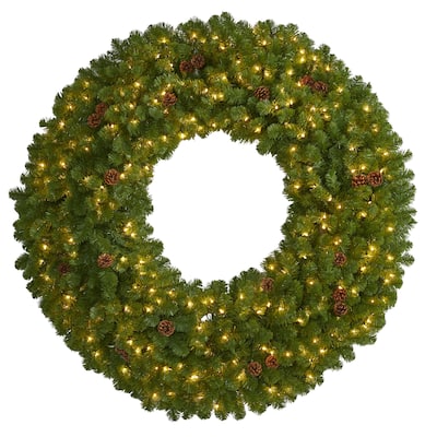 5' Giant Christmas Wreath with 280 Warm White Lights and Pine Cones