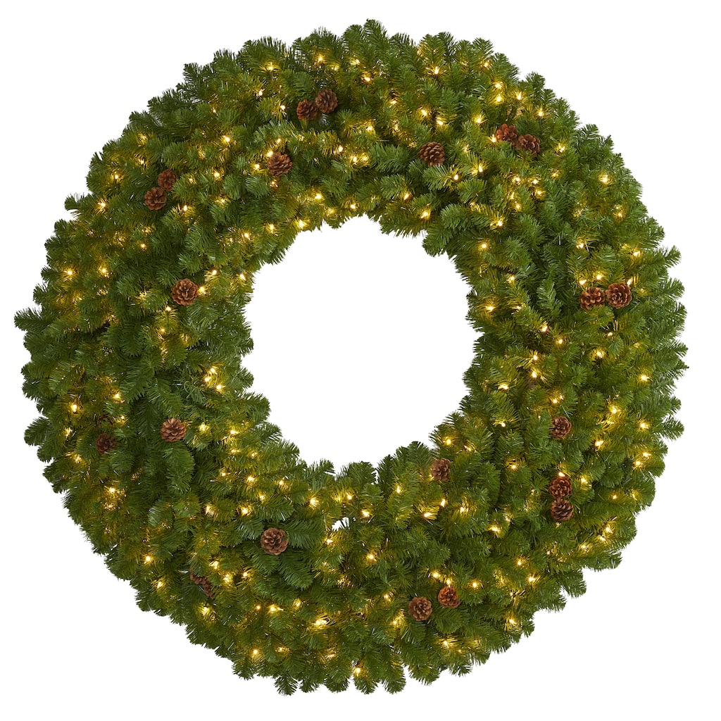 5' Giant Christmas Wreath with 280 Warm White Lights and Pine Cones