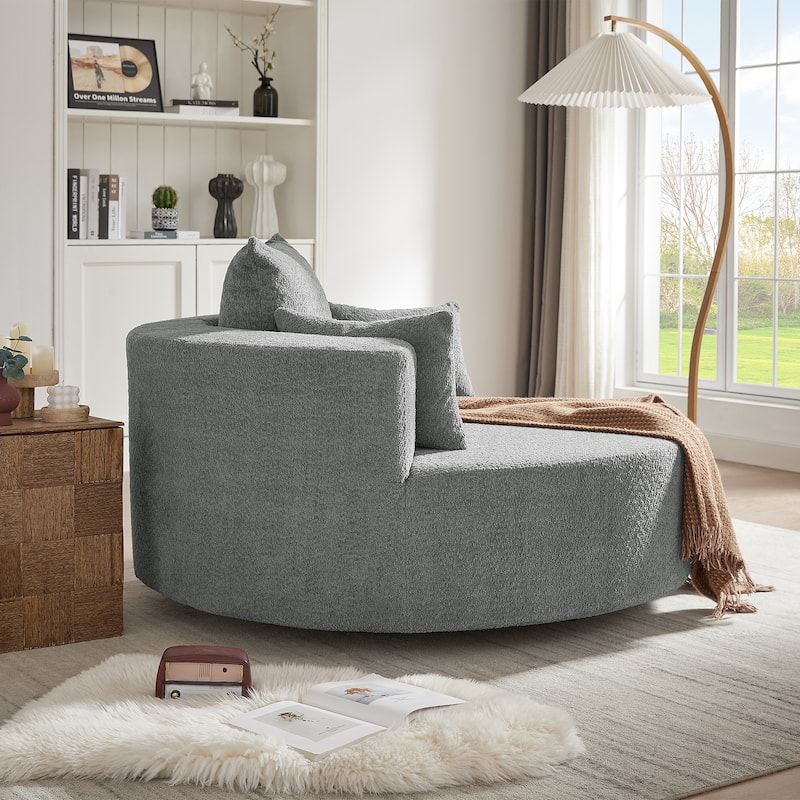 360° Swivel Accent Chair, Oversized Chenille Upholstered Round Barrel Chair, Lounge Reading Chair with 3 Removable Pillows