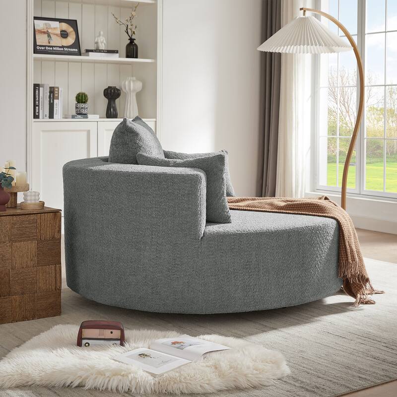 56"W Oversized Swivel Round Lounge Chair, Modern Chenille Accent Chair with 3 Pillow, Upholstered Single Sofa Chair