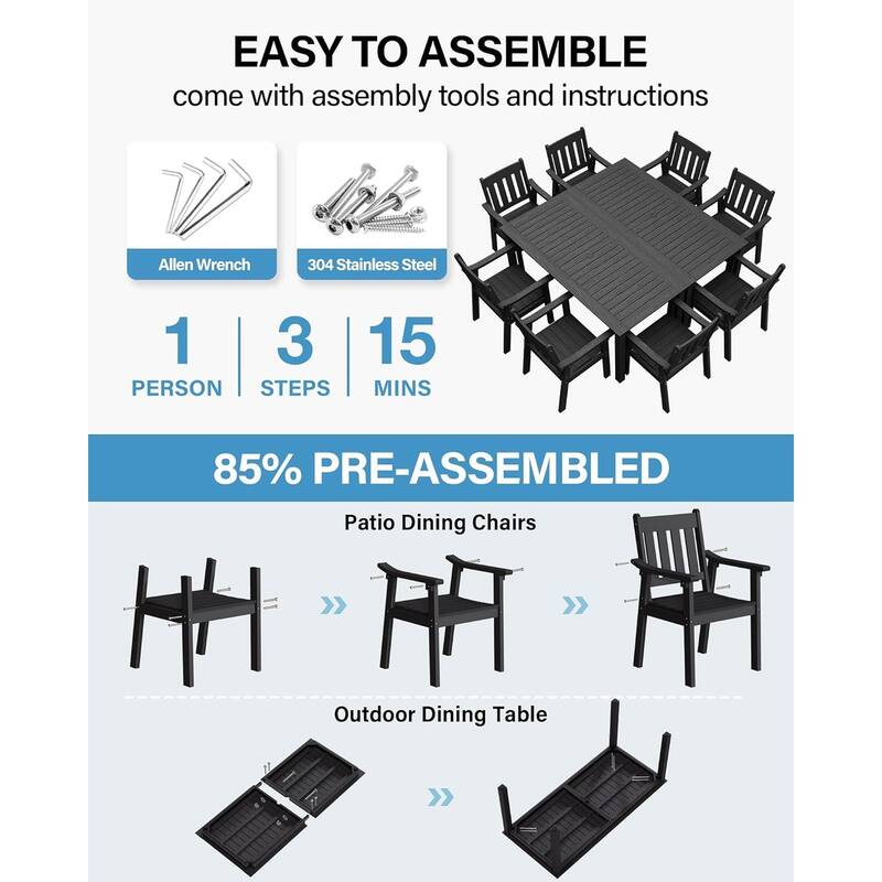 WINSOON 10-Piece HIPS All Weather Outdoor Patio Dining Sets with Umbrella Hole& Aluminum Frame,2-Table 8-Chairs