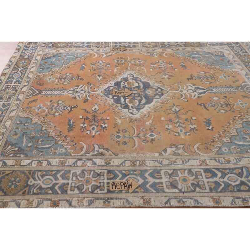 Geometric Tabriz Persian Vintage Area Rug Hand-Knotted Wool Carpet - 6'4"x 8'2"