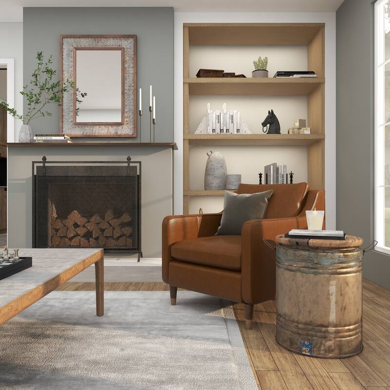 Gray Metal Farmhouse Accent Table with Brown Wood Top - 16 x 16 x 20