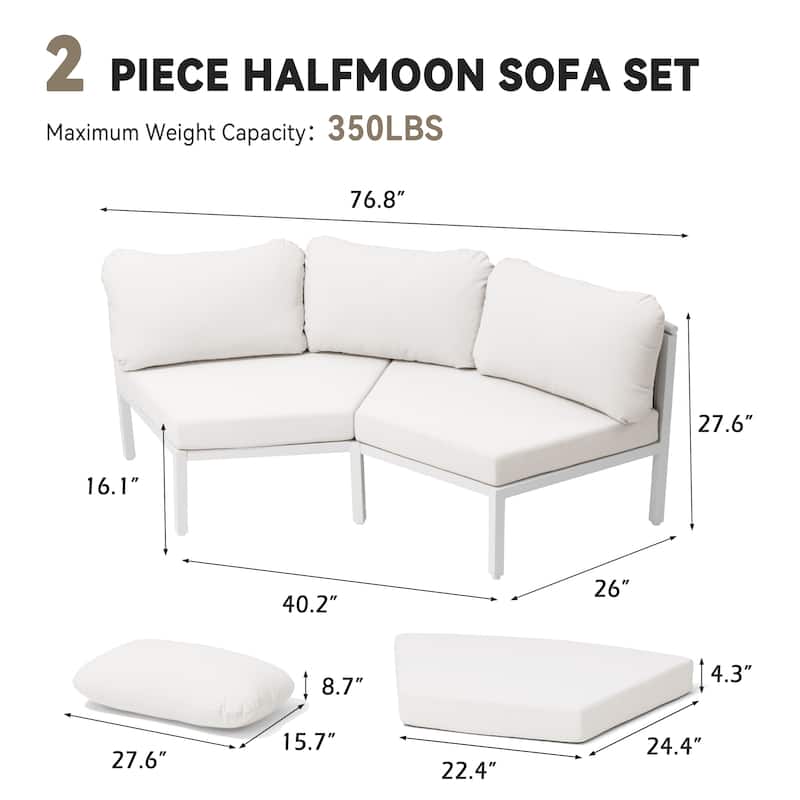 Outdoor All-Weather Aluminum Half Moon Curved Sofa Rattan Sectional Sofa Deep Seating Patio Outdoor Conversation Sets