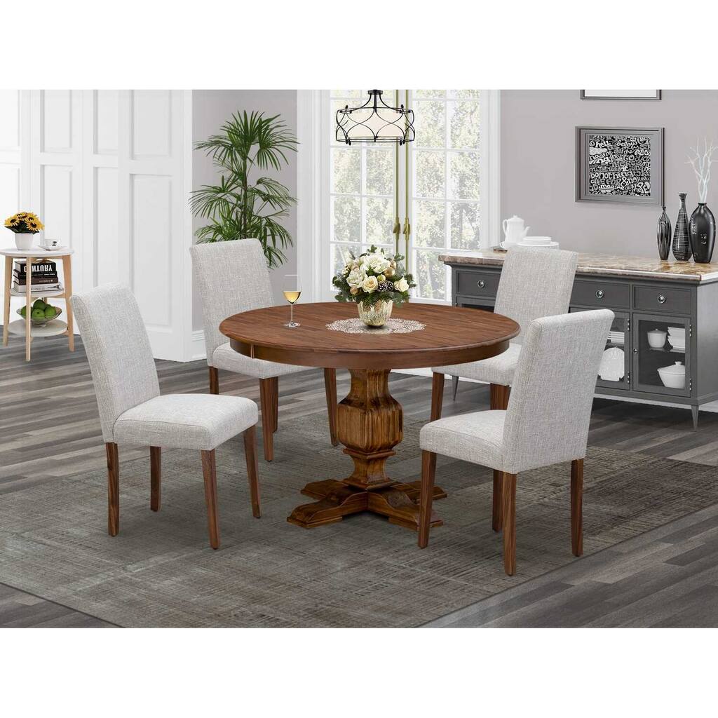 HomeStock 5-Piece Natural Oak Finish Solid Wood Top Dining Table with 4 Parson Chair
