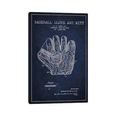 iCanvas "Baseball Glove Navy Blue Patent Blueprint" by Aged Pixel Canvas Print