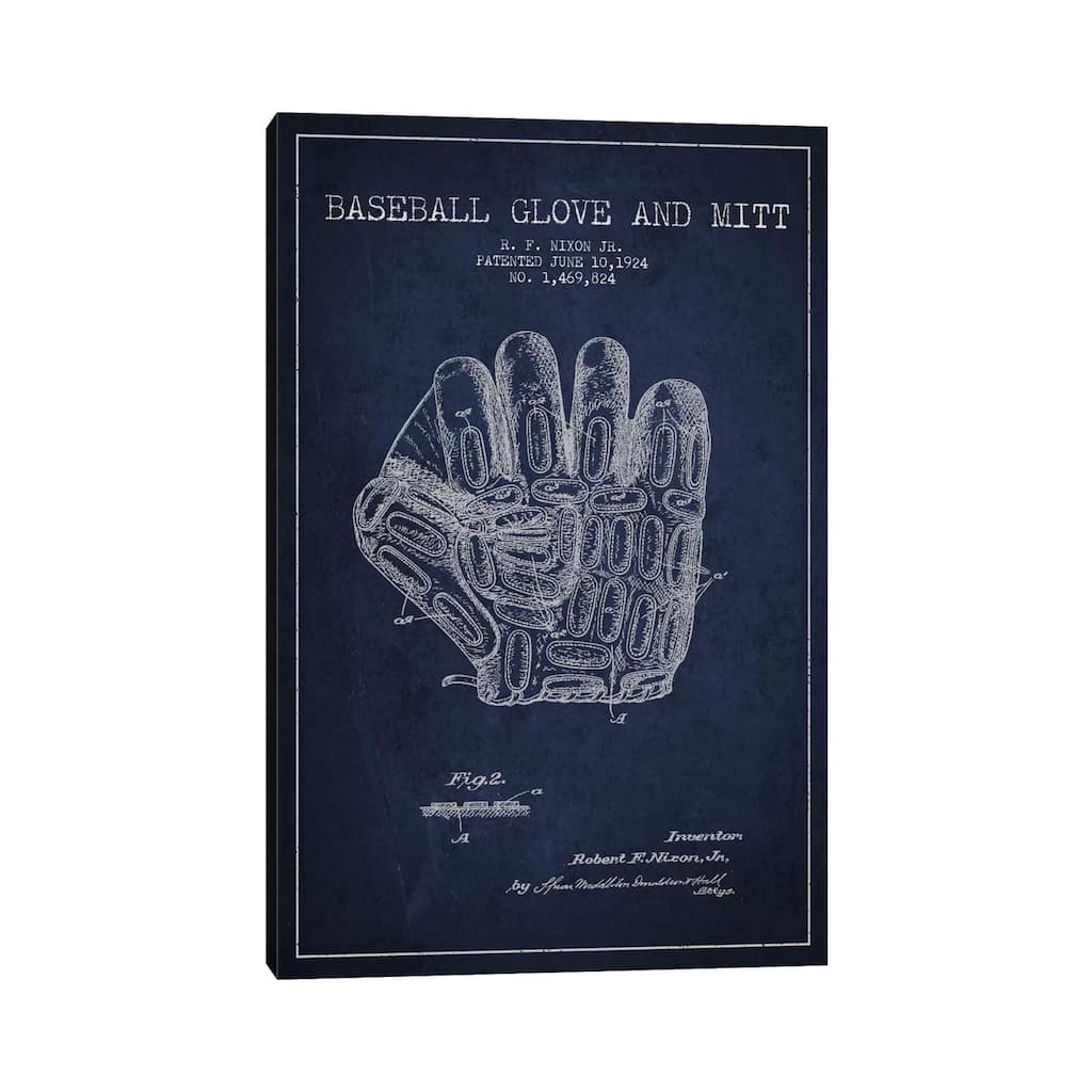 iCanvas "Baseball Glove Navy Blue Patent Blueprint" by Aged Pixel Canvas Print