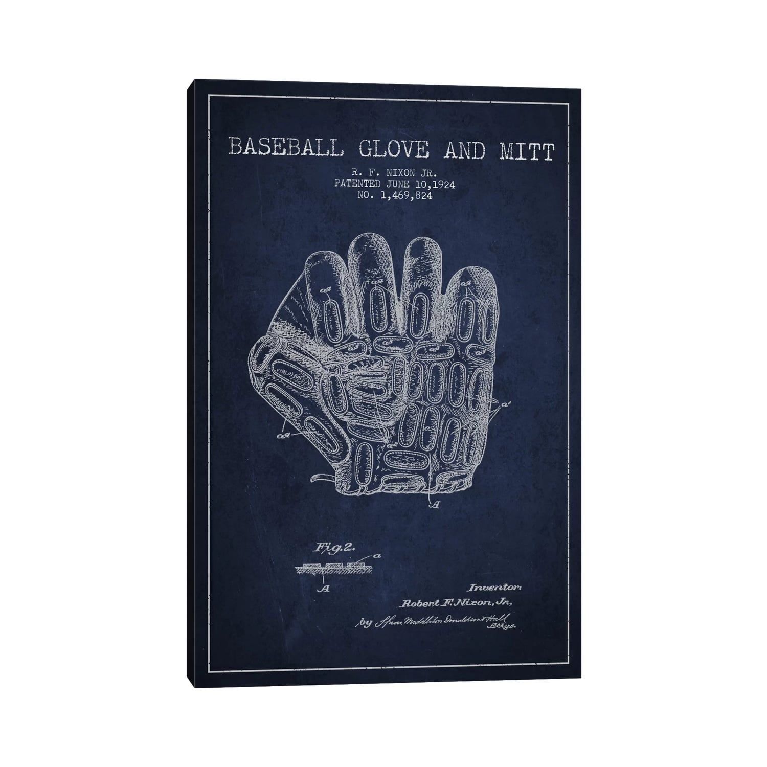 iCanvas "Baseball Glove Navy Blue Patent Blueprint" by Aged Pixel Canvas Print