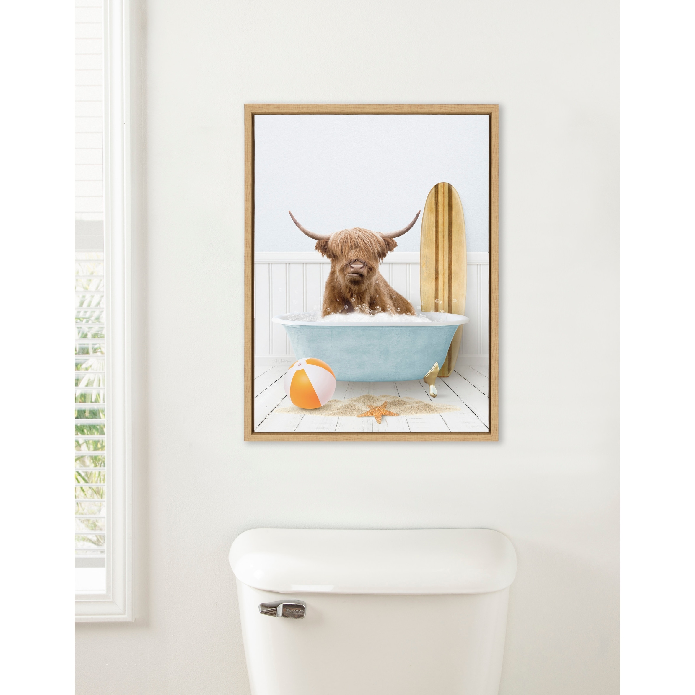 Kate and Laurel Sylvie Cow Surf Bath Framed Canvas by Amy Peterson