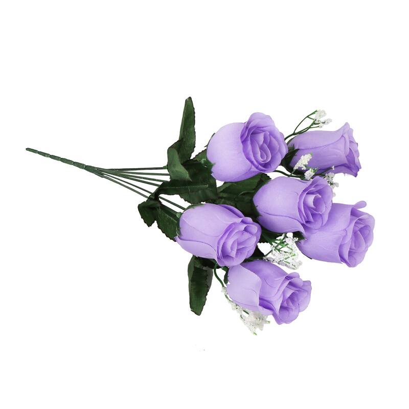 Set of 12 Lavender Artificial Rose Bud Flower Stem Bush Bouquet 14in - 14" L x 6" W x 6" DP
