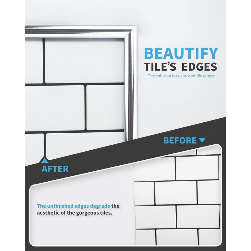 Art3d 10 Ft Peel and Stick Trim for Backsplash Tile Edge, Self-Adhesive Liner for Corner Decor in Stainless Steel