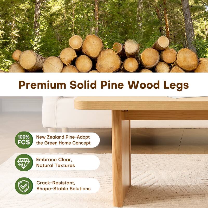 47-Inch Rectangular Center Coffee Table with Solid Pine Wood Legs - 47.24"L x 23.62"W x 17.13"H