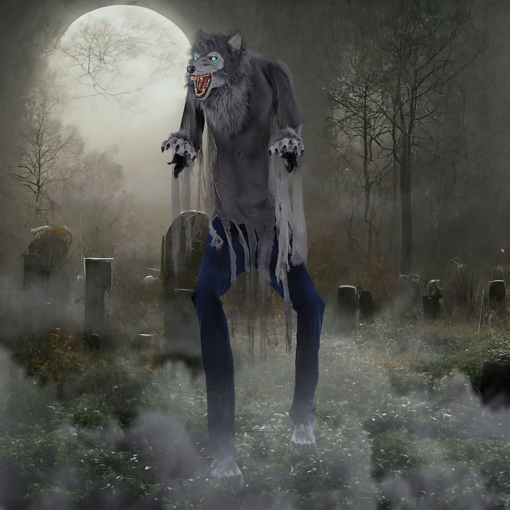 Haunted Hill Farm 7-Ft. Tall Farkas the Towering Werewolf, Premium Halloween Animatronic, Plug-In