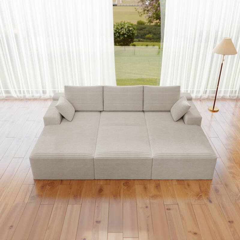 Roomfitters 98.4" Modular Sectional Sofa, 4-Piece Compressed Cloud Couch, No Assembly Required, Plush Corduroy, White