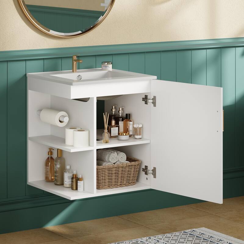20'' Wall Mounted Bathroom Vanity with White Integrated Ceramic Sink - 20.3'' x 18.5'' x 24.1''