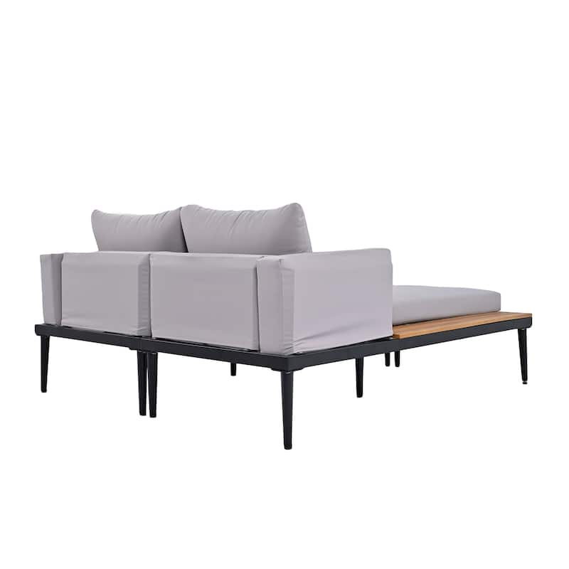 Outdoor 2-Piece Metal Padded Daybed with Wood Top
