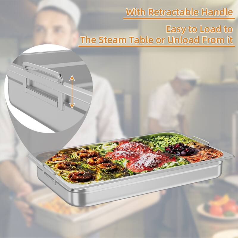 6 Pack Steam Table Pans Stainless Steel Hotel Food Pan with Lid