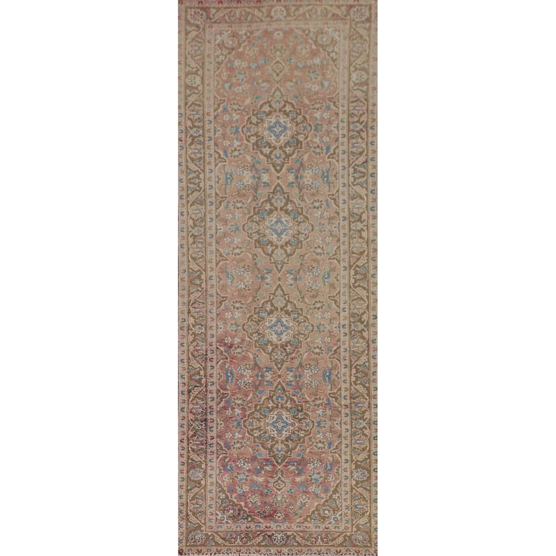 Kashan Persian Vintage Runner Rug Handmade Wool Carpet - 3'1"x 10'7"