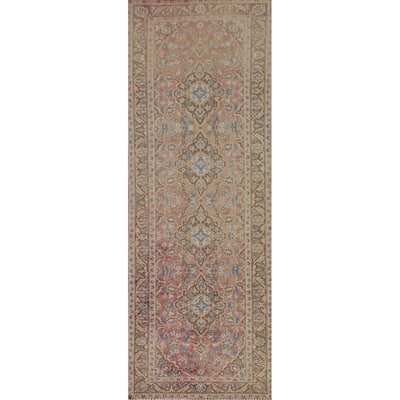 Kashan Persian Vintage Runner Rug Handmade Wool Carpet - 3'1"x 10'7"