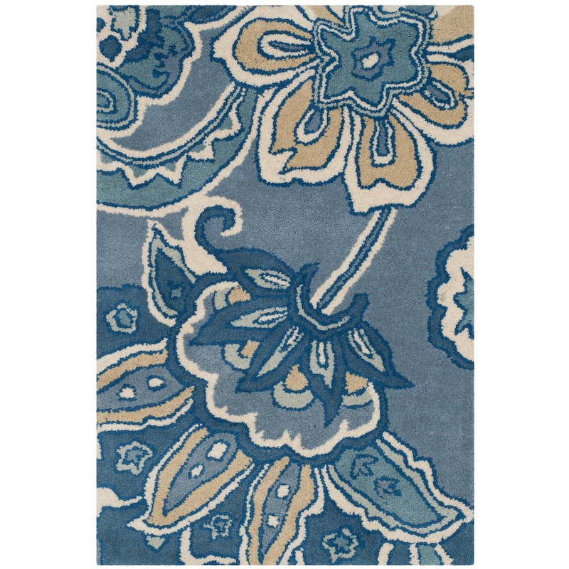 SAFAVIEH Handmade Floral Kaitlin Paisley Blue New Zealand Wool Rug - 2' x 3' - Blue/Multi