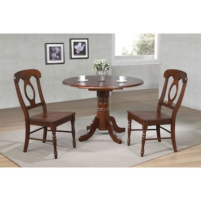 Extendable Round Dining Table Set - 42" Drop Leaf Table & 4 Chairs - Rustic Brown