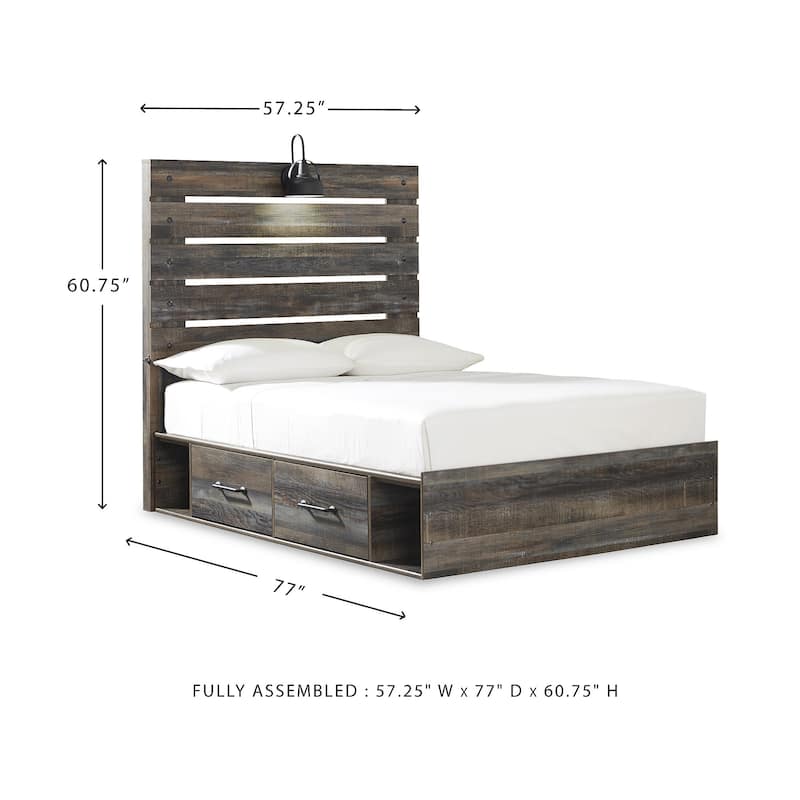Drystan Rustic Brown Panel Bed with 2 Under Bed Storage Drawers
