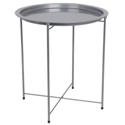 Foldable Round Multi-Purpose Side Accent Metal Table, Silver