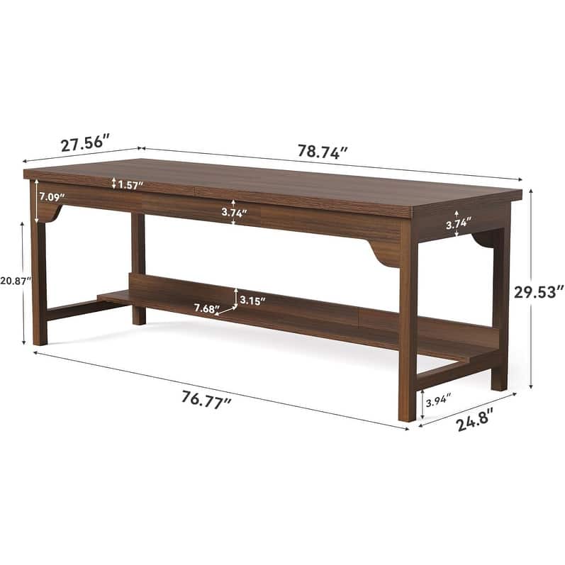 2 Person Desk with Shelf, 78.7'' Long Desk Double Workstation for Two People