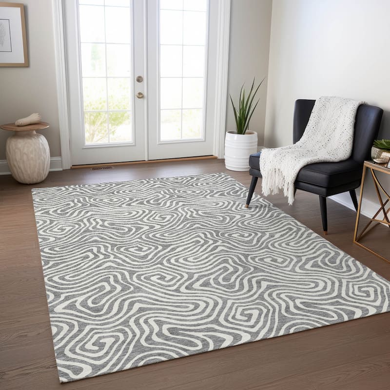 Machine Washable Indoor/ Outdoor Modern Trance Chantille Rug - Gray - 9' x 12'