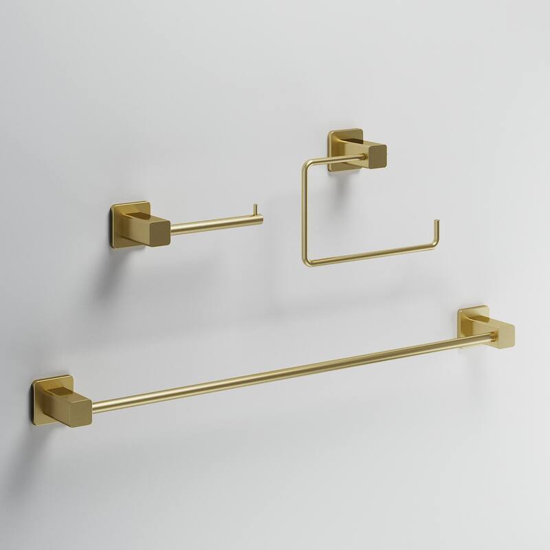 VIGO Meridian 3-Piece Bathroom Hardware Accessory Set with 24 in. Towel Bar, Toilet Paper Holder, Hand Towel Holder - Matte Brushed Gold