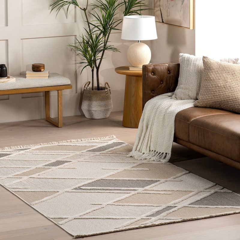 Nuloom Ginevra Modern Lattice Fringe Area Rug - 4' x 6' - Ivory - Rectangle