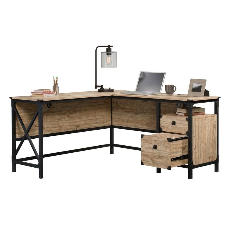 Wood L-Shaped Desk with Large Surface, Brown