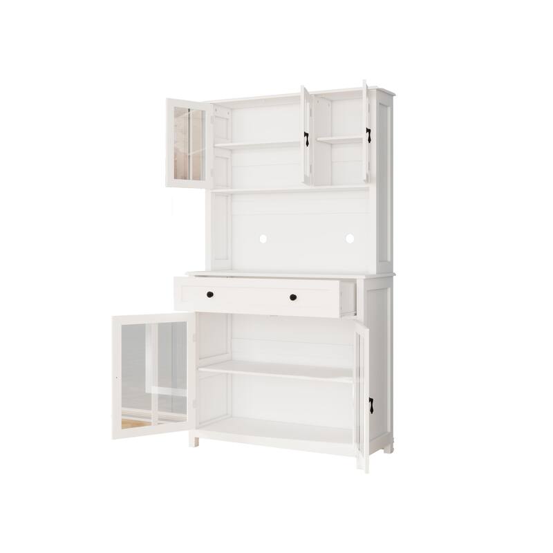 Pantry Cabinet with Adjustable Shelves and 5 glass Doors - White