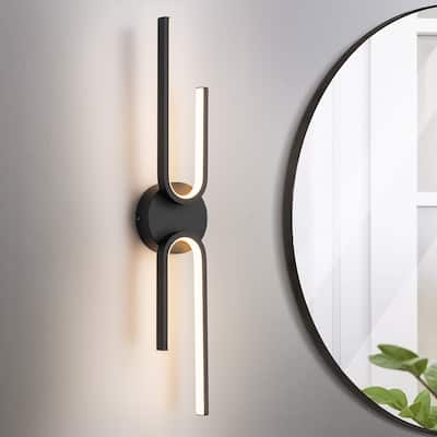 2-Light Modern Aluminum Black Linear Bathroom Vanity Light Integrated LED 3000K Wall Light