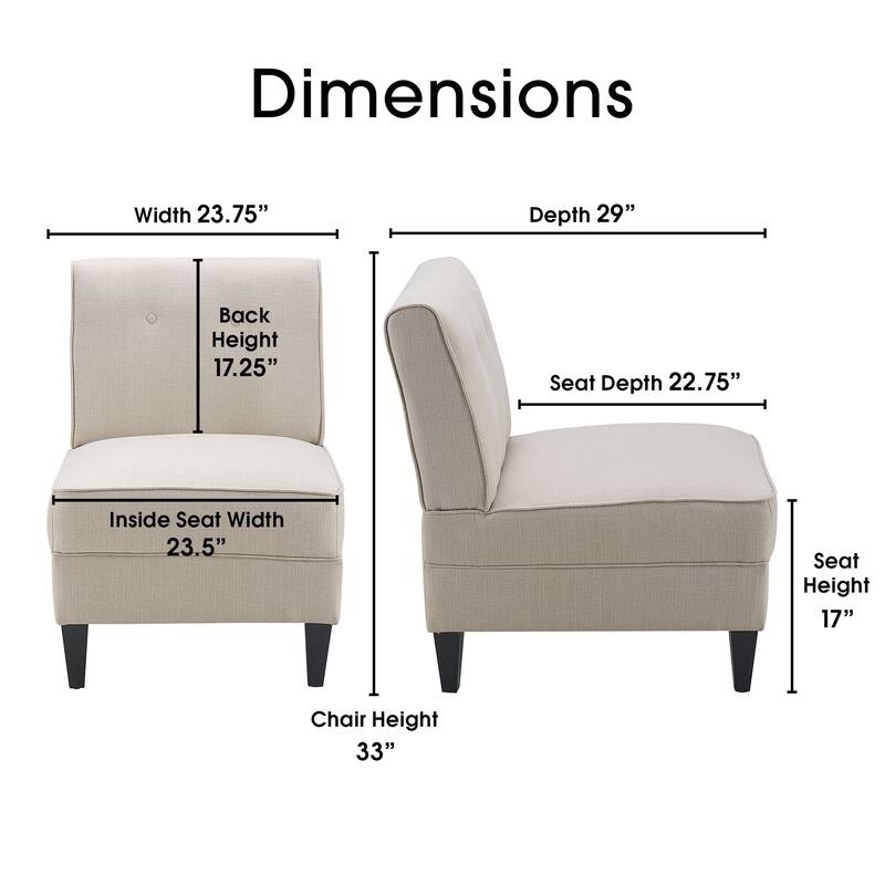 Serta Copenhagen Tufted Armless Accent Chair with Cushioned Seat and Padded Back, Slipper Chair, Compact Profile, Sleek Lines
