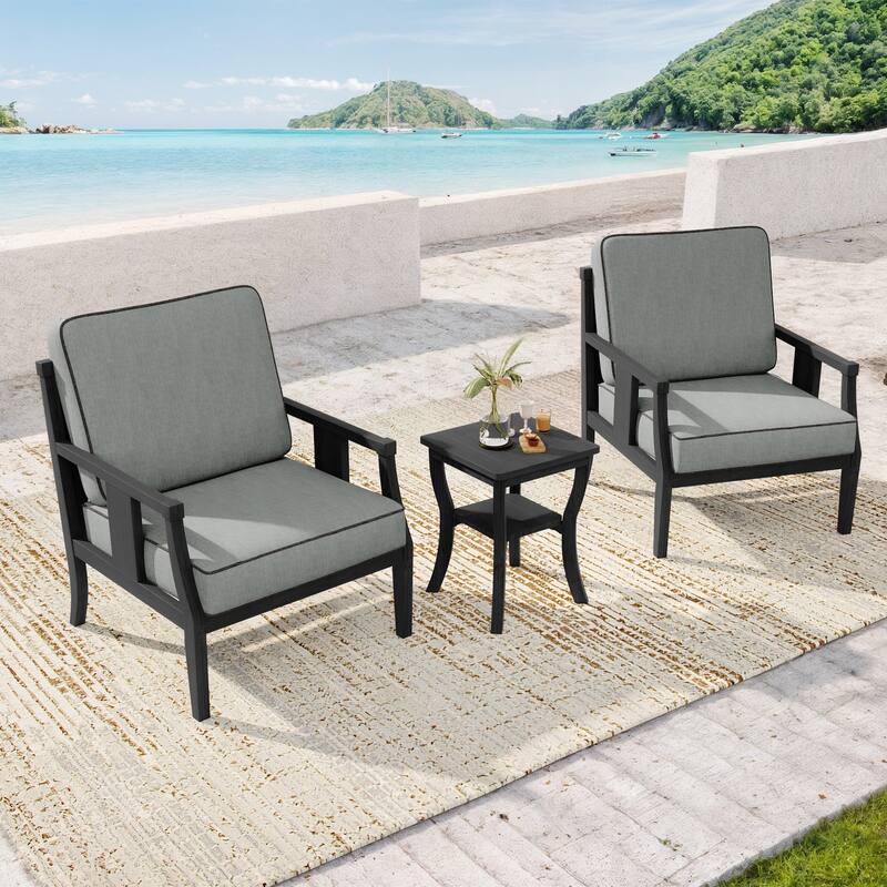 Wood Patio Bistro Set with Water-Resistant Cushions(Set of 3)
