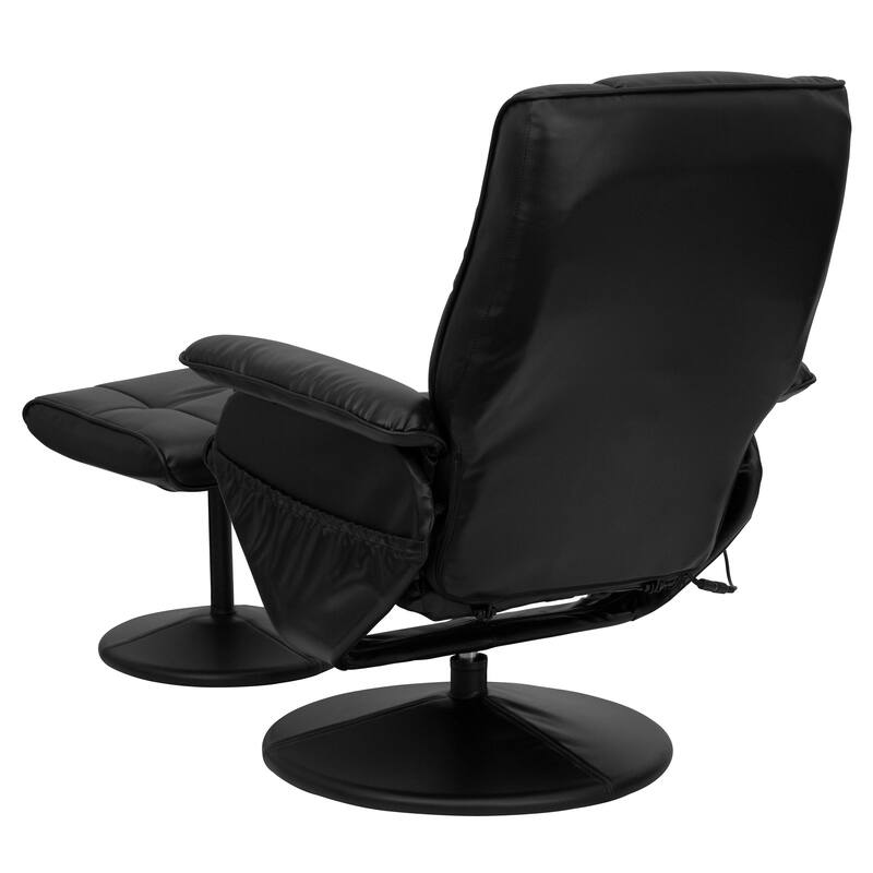 Massaging Multi-Position Recliner &Ottoman w/Wrapped Base in LeatherSoft