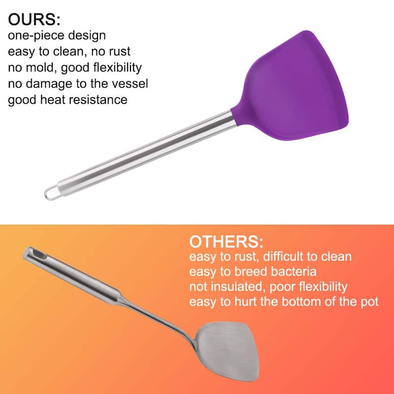 Silicone Turner Spatula Heat Resistant Non Stick for Cooking Baking Purple - 13.6" x 3.9"(L*W)