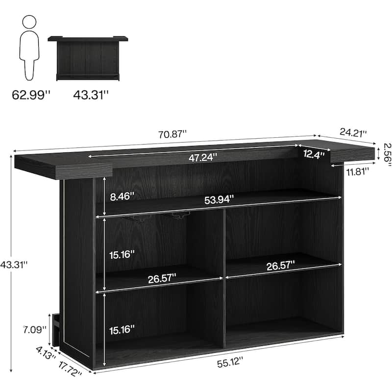 4-Tier Wooden Bar Table, 70.9" Large Home Bar Unit with Storage Shelves for Home, Patio, Basement